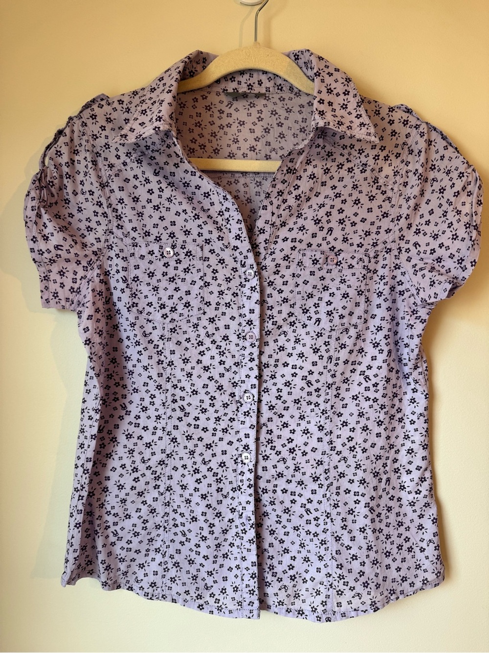 Max Y2K Lavender Floral Button-Down %100 cotton shirt